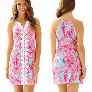 Lilly Pulitzer Pearl Lace Shift Dress in Poolside Blue Love Birds Size 4
